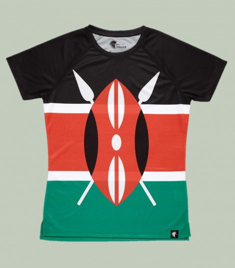Camiseta running mujer Maasai bandera Kenya Hoopoe Running Apparel